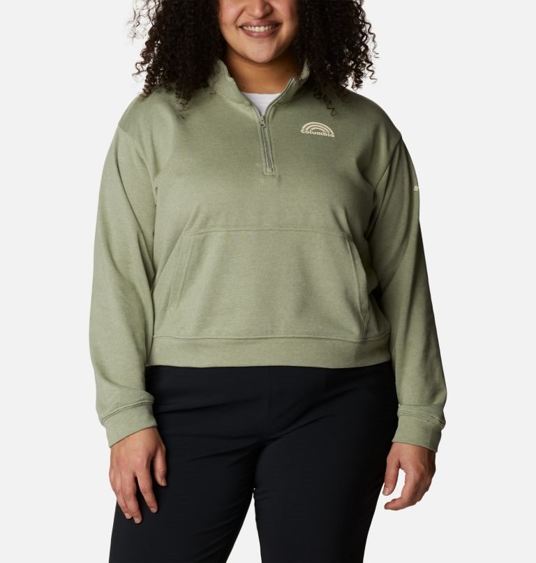 Women\'s Columbia Trek French Terry Half Zip Sweatshirts Olive | Plus Size CA-D5463